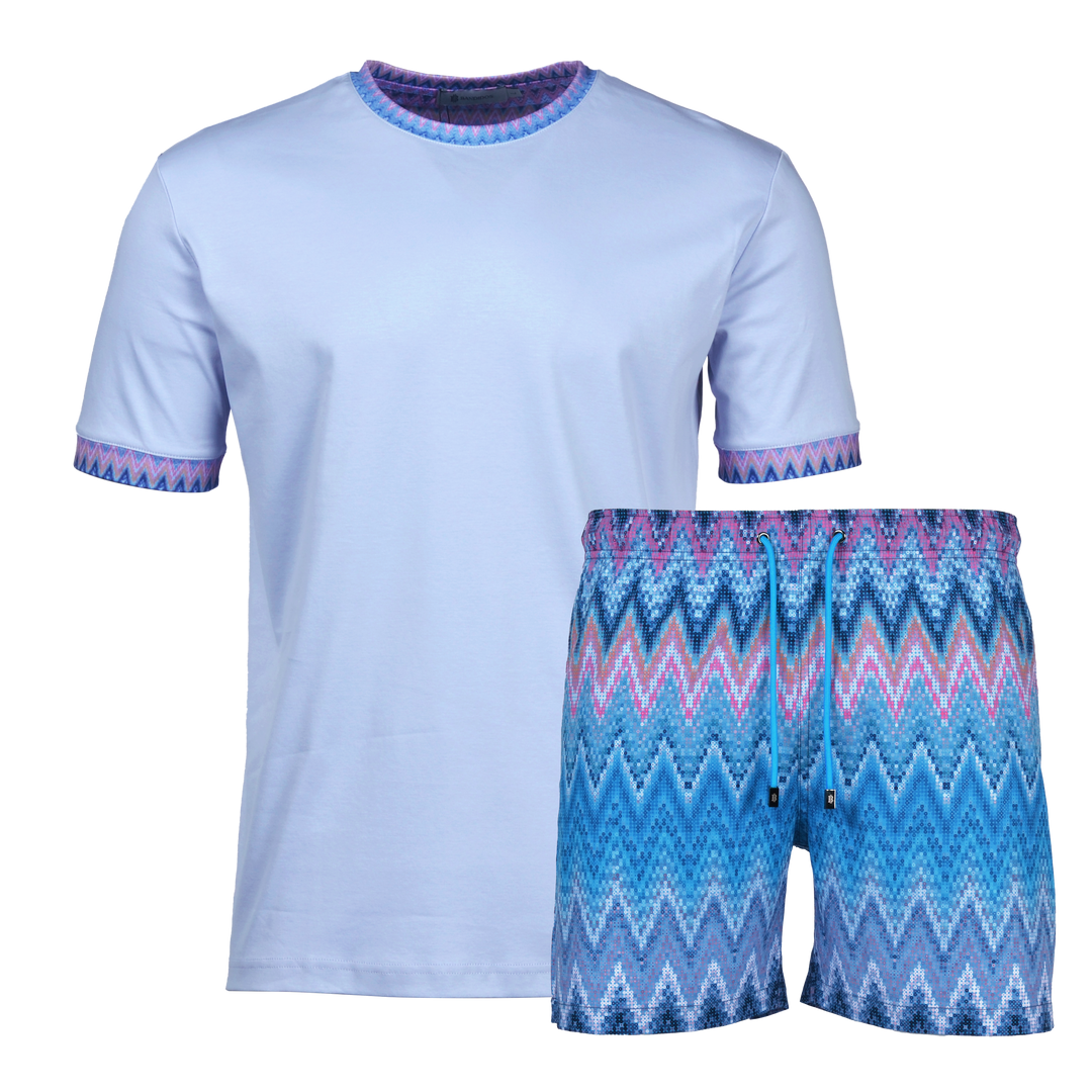 Sequin Zig Miami Pattern Collar - Men's T-Shirt & Swim Short Set