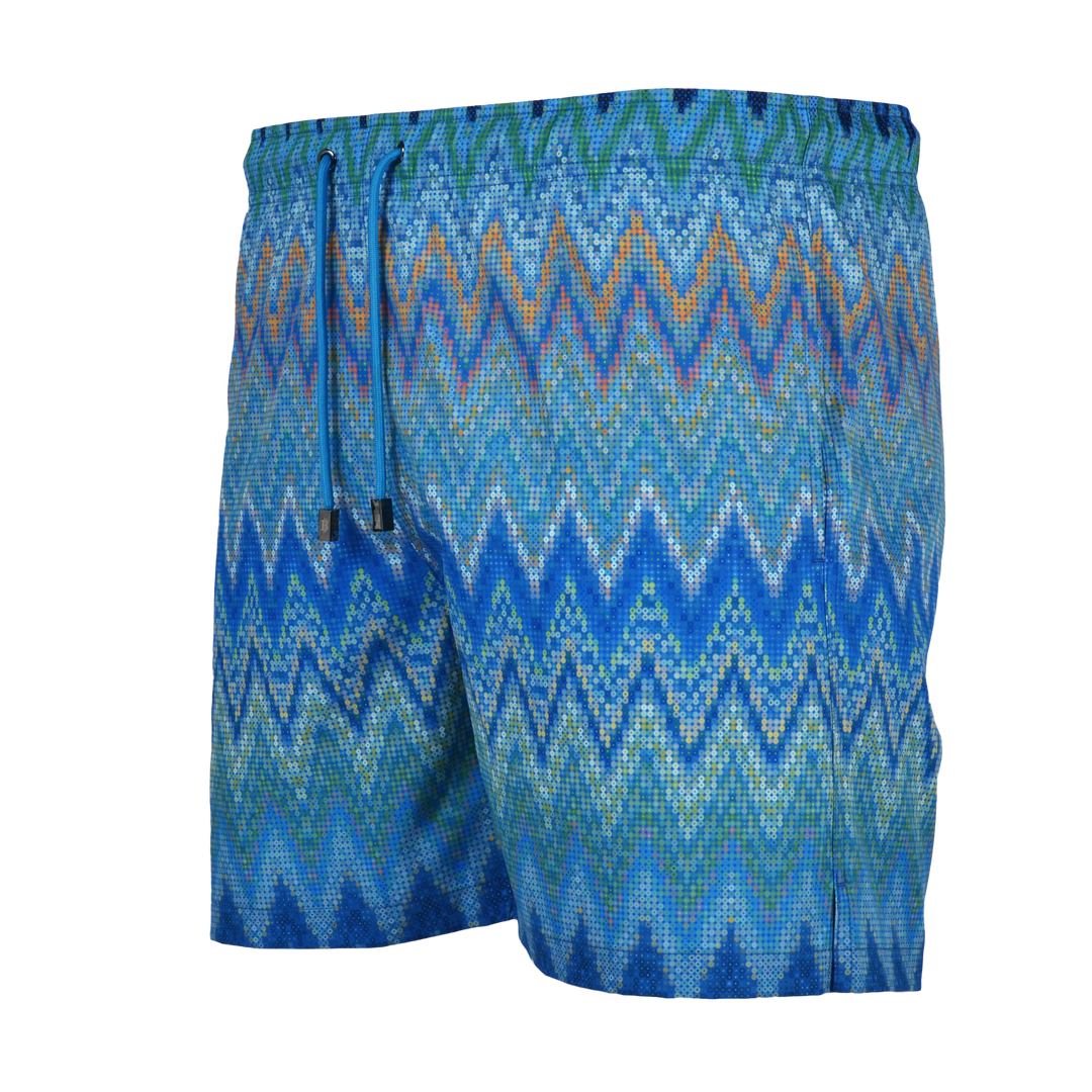 Sequin Zig Amalfi Pattern Collar - Men's T-Shirt & Swim Short Set