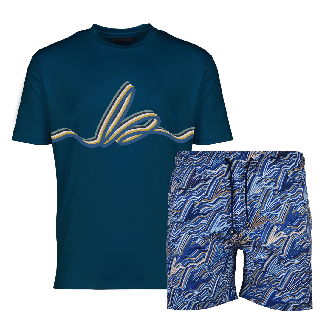 Autograph Navy Gold Bar - Men's T-shirt & Swim Short Set