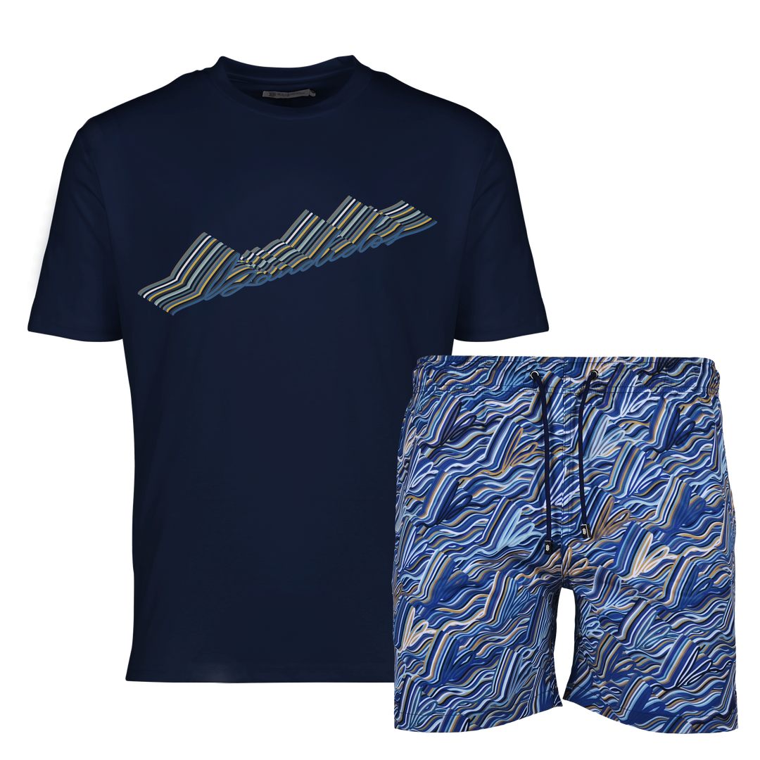 Autograph Navy Gold Script - Men's T-shirt & Swim Short Set