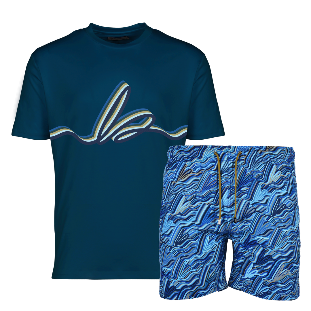 Autograph Navy Bar - Men's T-shirt & Swim Short Set
