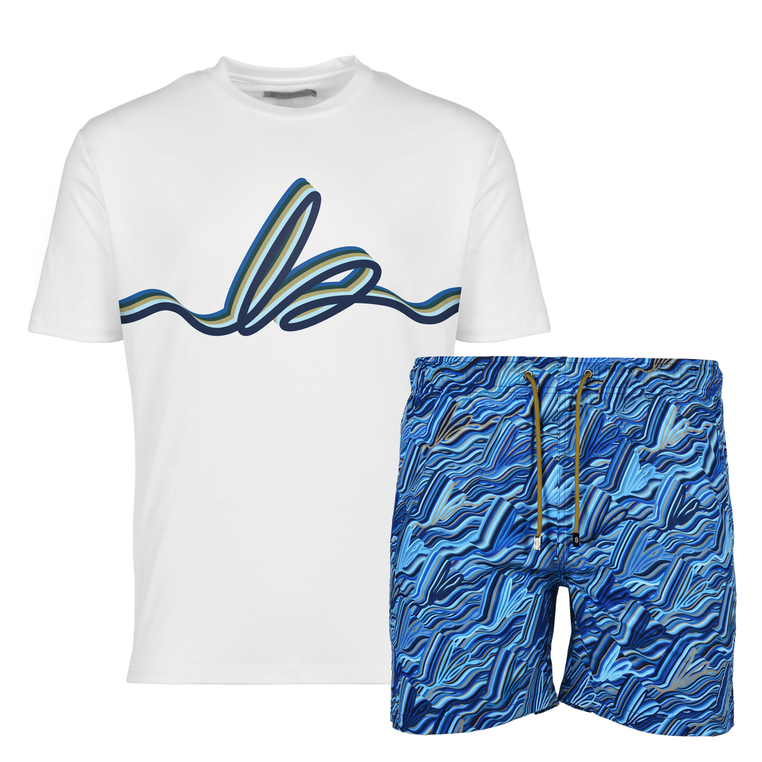 Autograph Navy Bar - Men's T-shirt & Swim Short Set