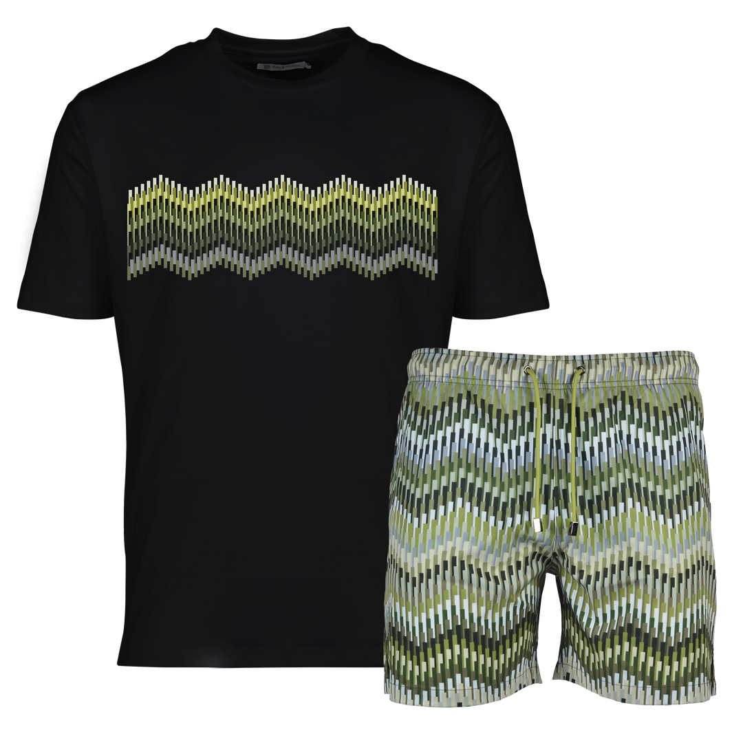 Line Zig Green Bar - Men's T-shirt & Swim Short Set