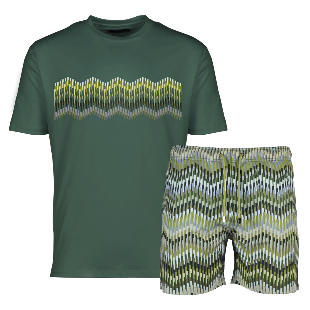 Line Zig Green Bar - Men's T-shirt & Swim Short Set