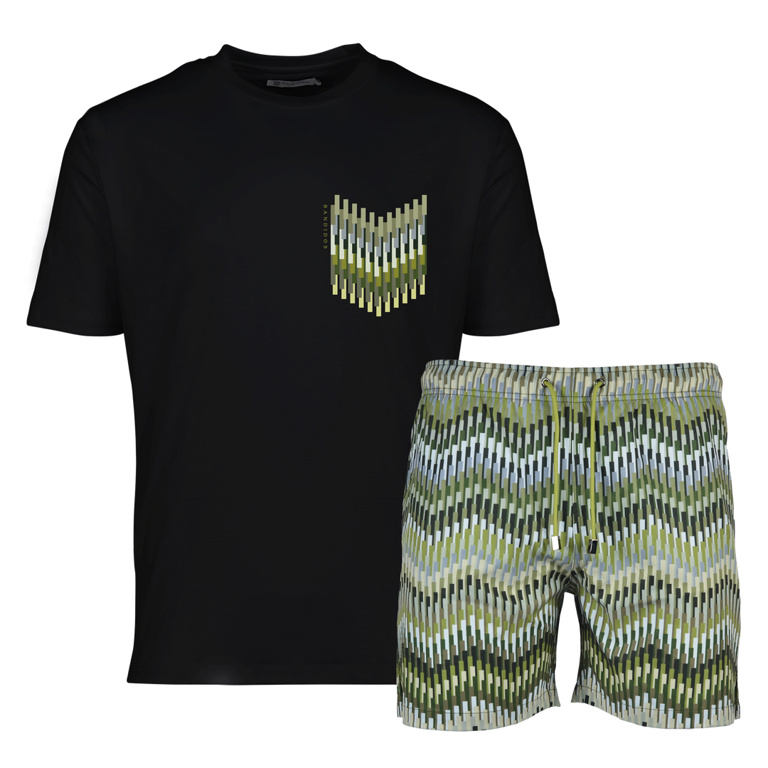 Line Zig Green Chevron - Men's T-shirt & Swim Short Set