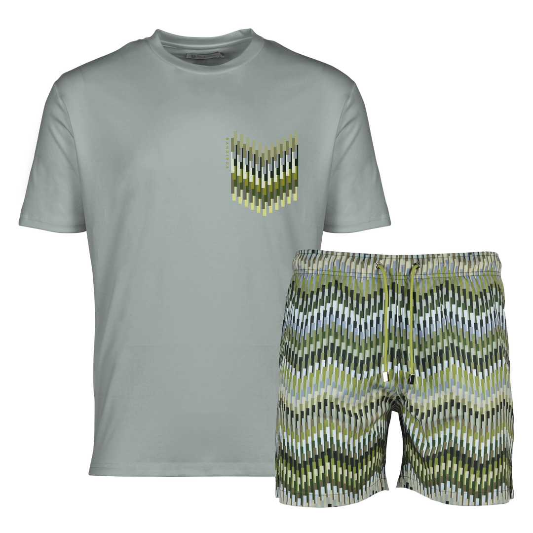 Line Zig Green Chevron - Men's T-shirt & Swim Short Set