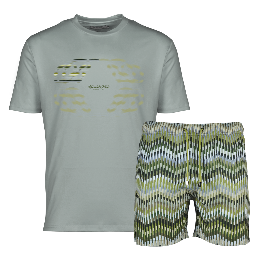 Line Zig Green Halftone - Men's T-shirt & Swim Short Set