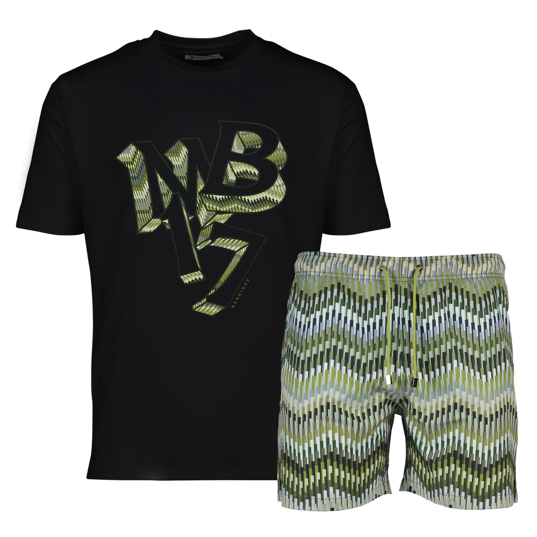 Line Zig Green MB17 - Men's T-shirt & Swim Short Set