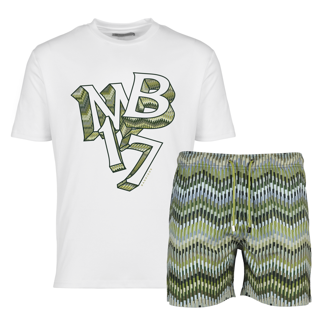 Line Zig Green MB17 - Men's T-shirt & Swim Short Set