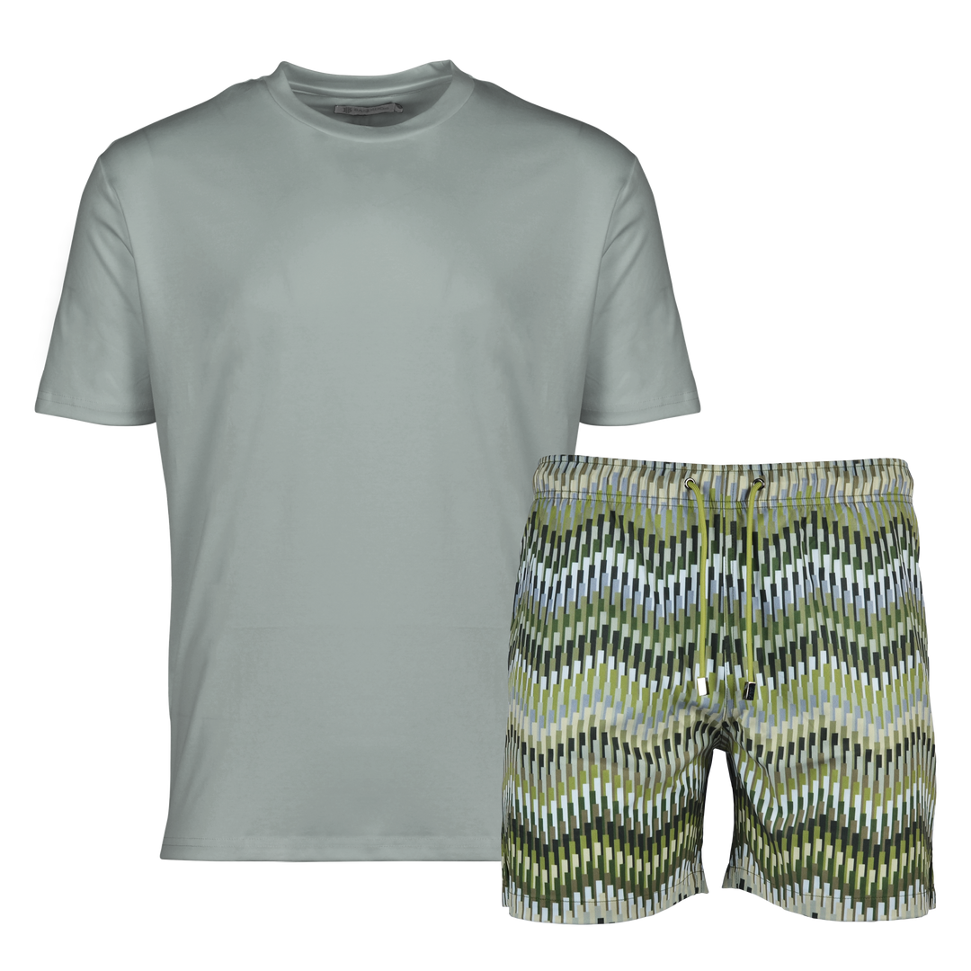 Line Zig Green - Men's T-shirt & Swim Short Set