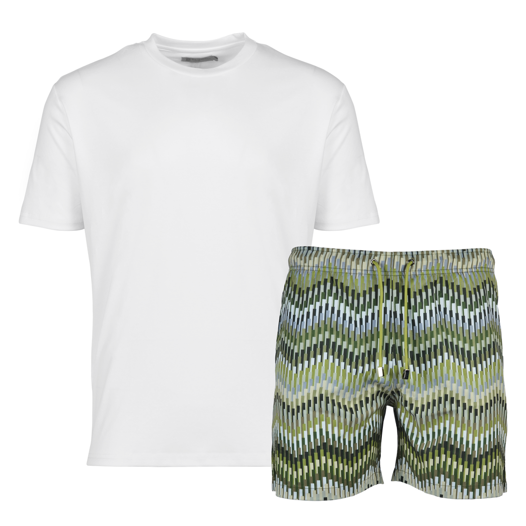 Line Zig Green - Men's T-shirt & Swim Short Set