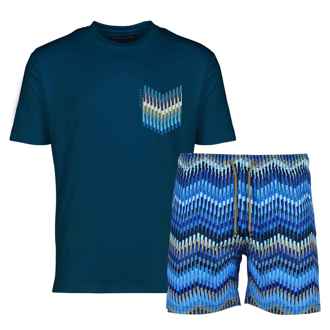 Line Zig Navy Chevron - Men's T-shirt & Swim Short Set