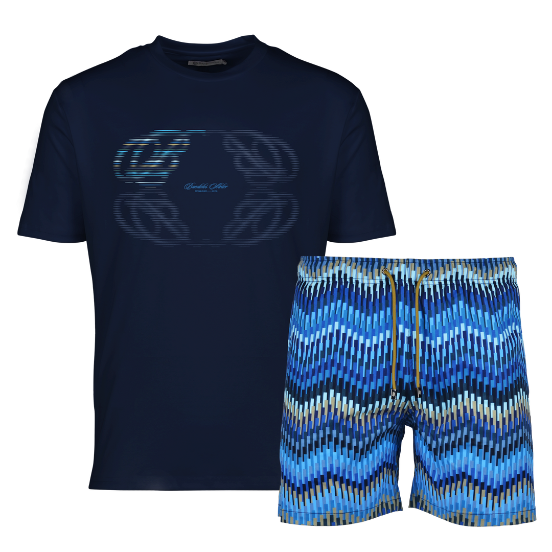 Line Zig Navy Halftone - Men's T-shirt & Swim Short Set