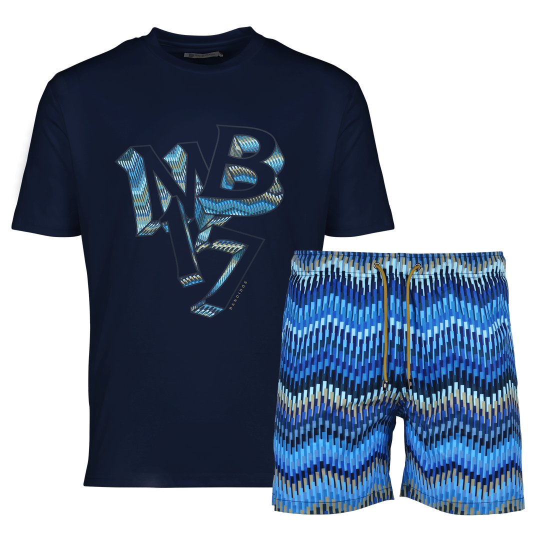 Line Zig Navy MB17 - Men's T-shirt & Swim Short Set