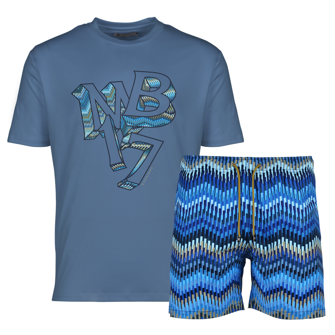 Line Zig Navy MB17 - Men's T-shirt & Swim Short Set