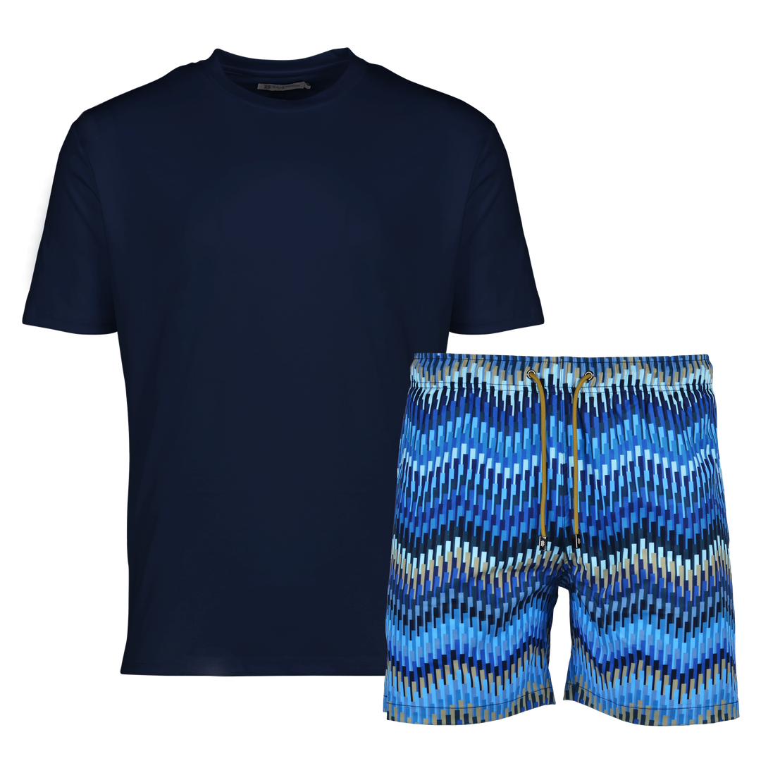 Line Zig Navy - Men's T-shirt & Swim Short Set