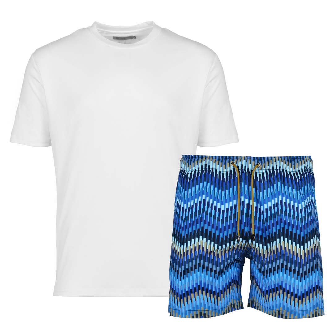 Line Zig Navy - Men's T-shirt & Swim Short Set