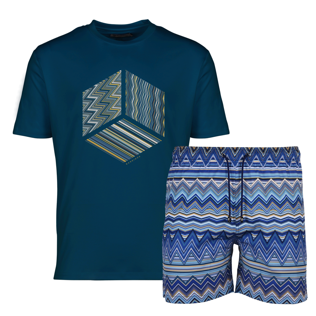 Multi Zig Navy Gold Cube - Men's T-shirt & Swim Short Set