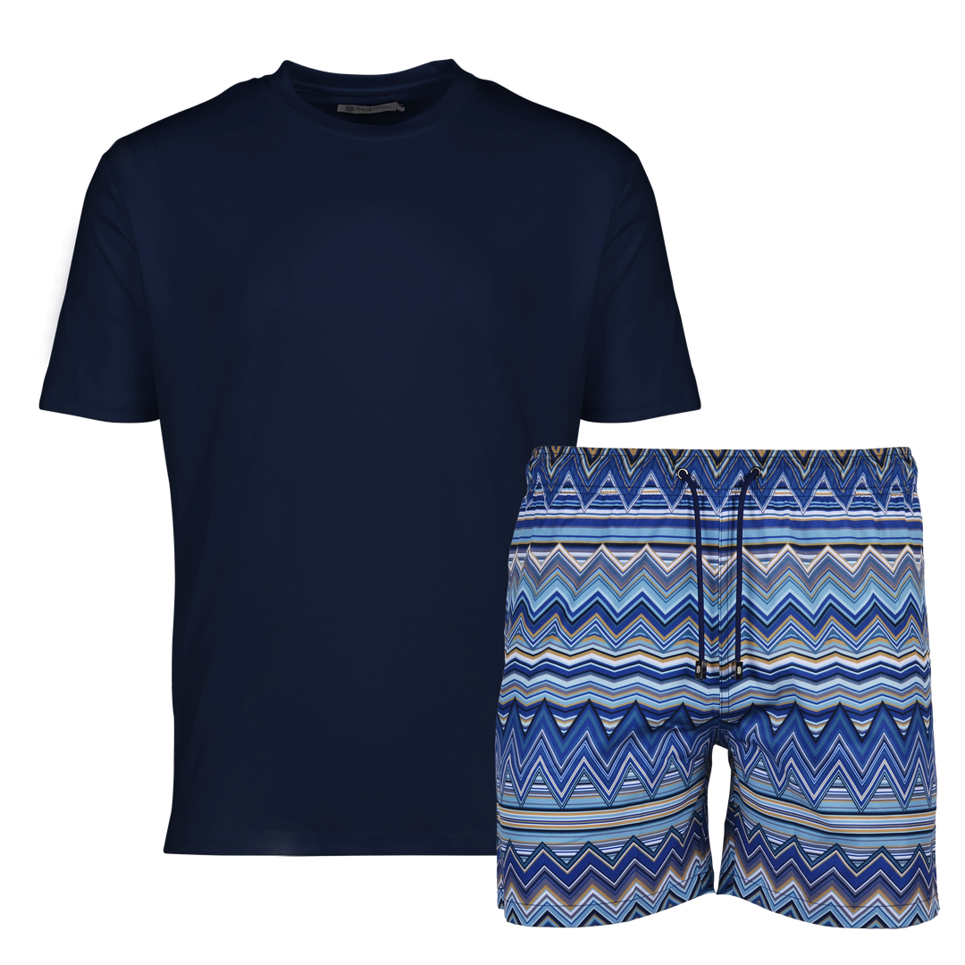 Multi Zig Navy Gold - Men's T-shirt & Swim Short Set
