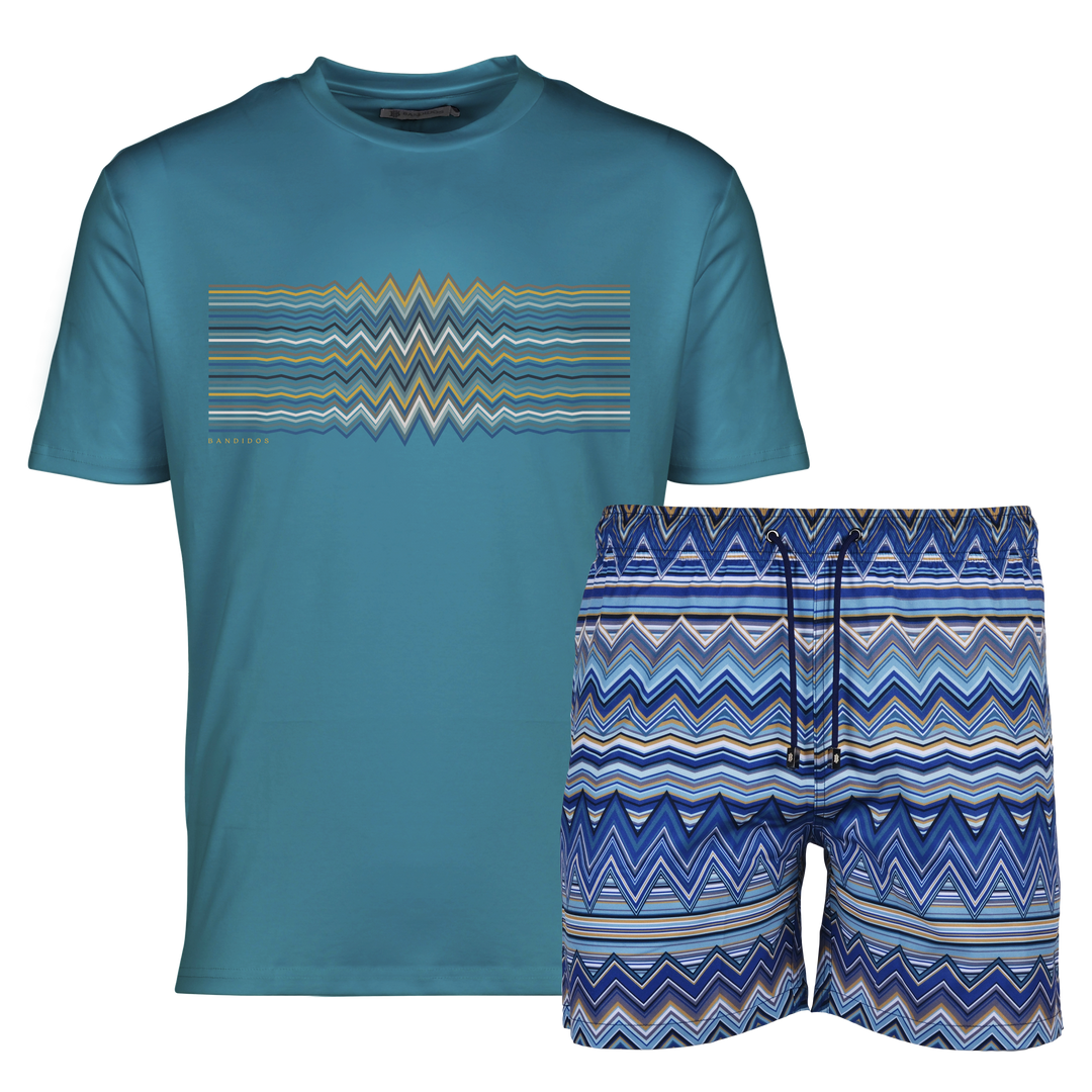 Multi Zig Navy Gold Waveform - Men's T-shirt & Swim Short Set