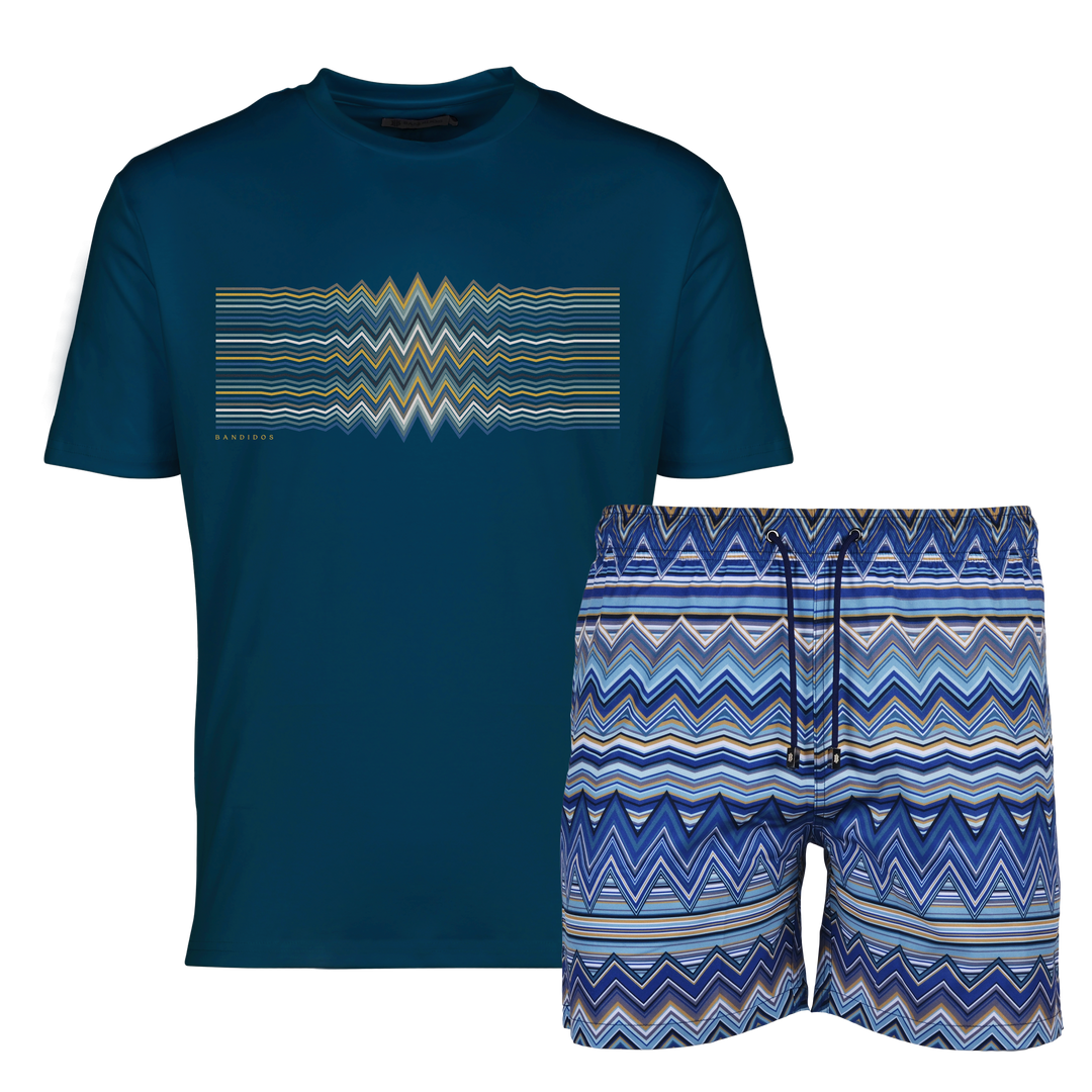 Multi Zig Navy Gold Waveform - Men's T-shirt & Swim Short Set