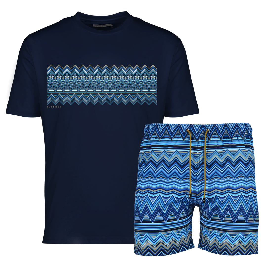 Multi Zig Navy Bar - Men's T-shirt & Swim Short Set