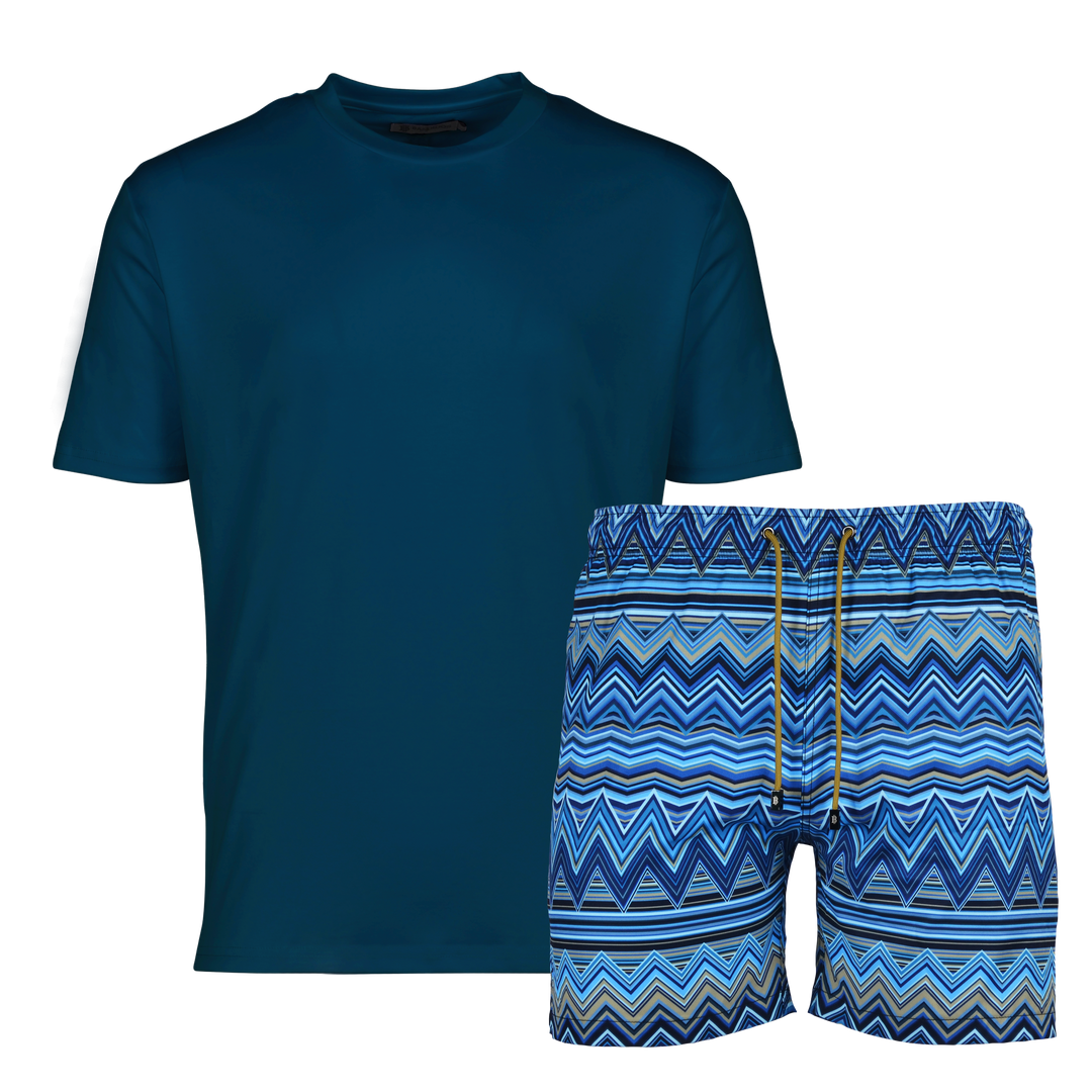 Multi Zig Navy - Men's T-shirt & Swim Short Set