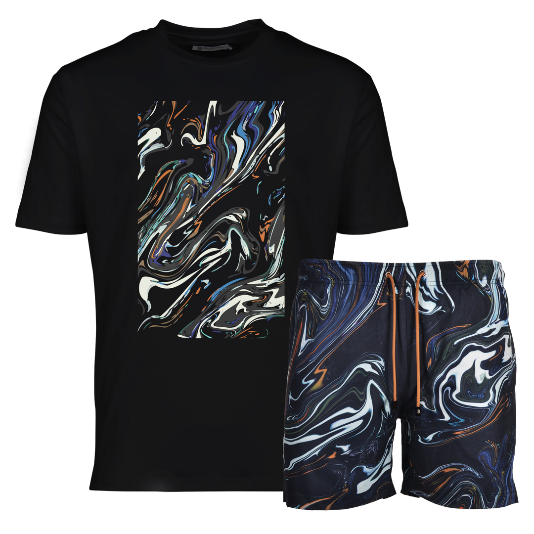 Oil Black - Men's T-shirt & Swim Short Set