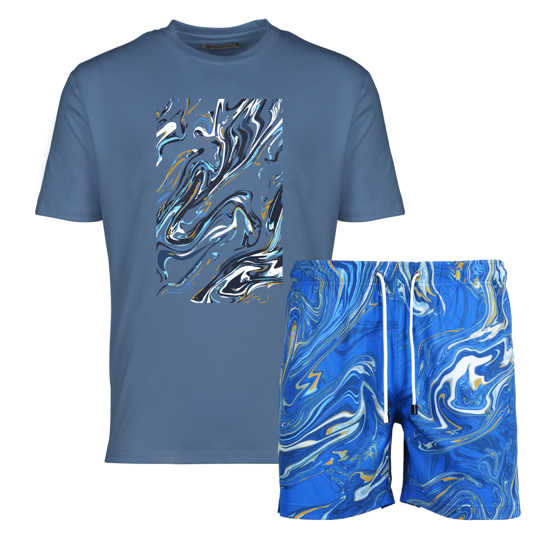 Oil Blue - Men's T-shirt & Swim Short Set