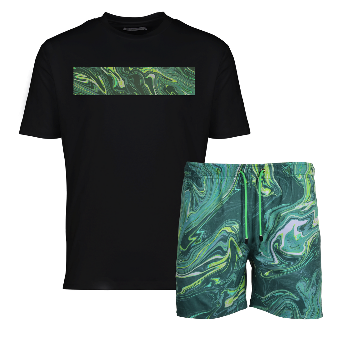 Oil Green - Men's T-shirt & Swim Short Set