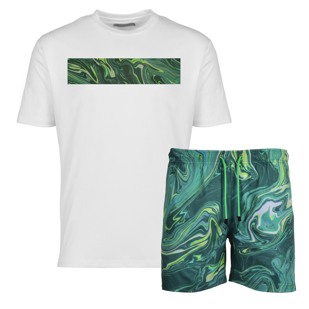 Oil Green - Men's T-shirt & Swim Short Set