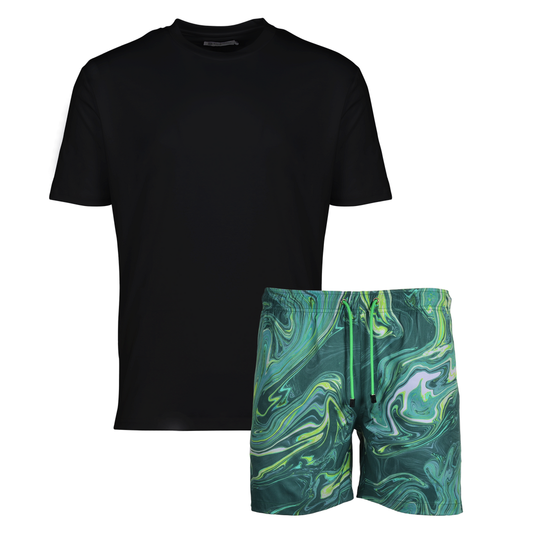 Oil Green - Men's T-shirt & Swim Short Set