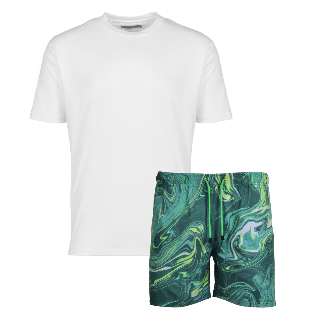 Oil Green - Men's T-shirt & Swim Short Set