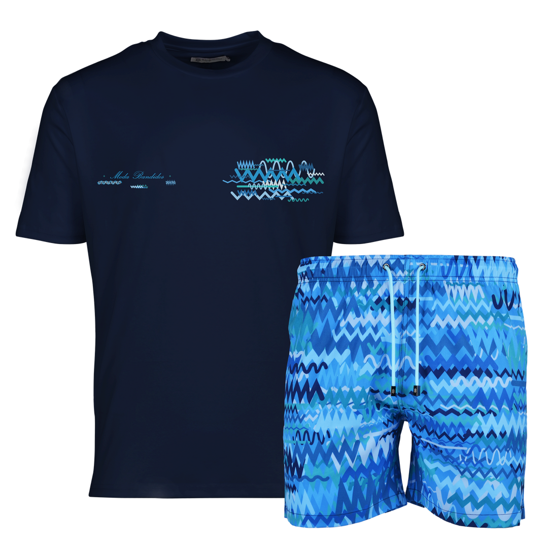 Oscillate Aqua Chest - Men's T-shirt & Swim Short Set