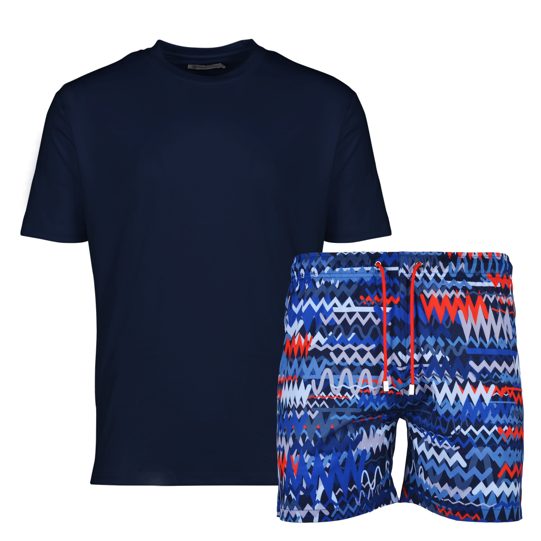 Oscillate Blue Red - Men's T-shirt & Swim Short Set