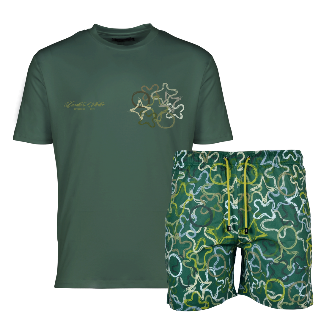 Quattro Green Chest - Men's T-shirt & Swim Short Set