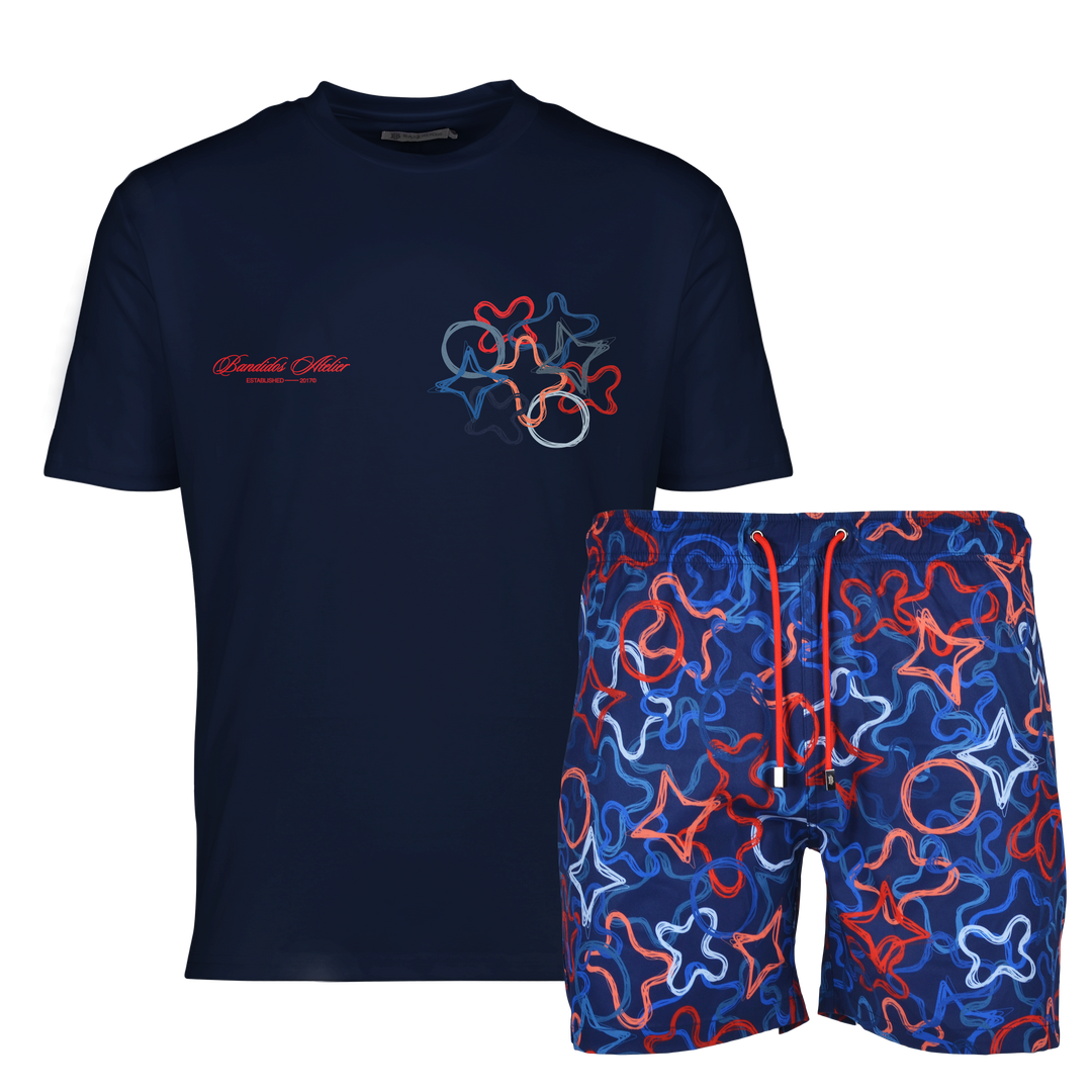 Quattro Red Chest - Men's T-shirt & Swim Short Set