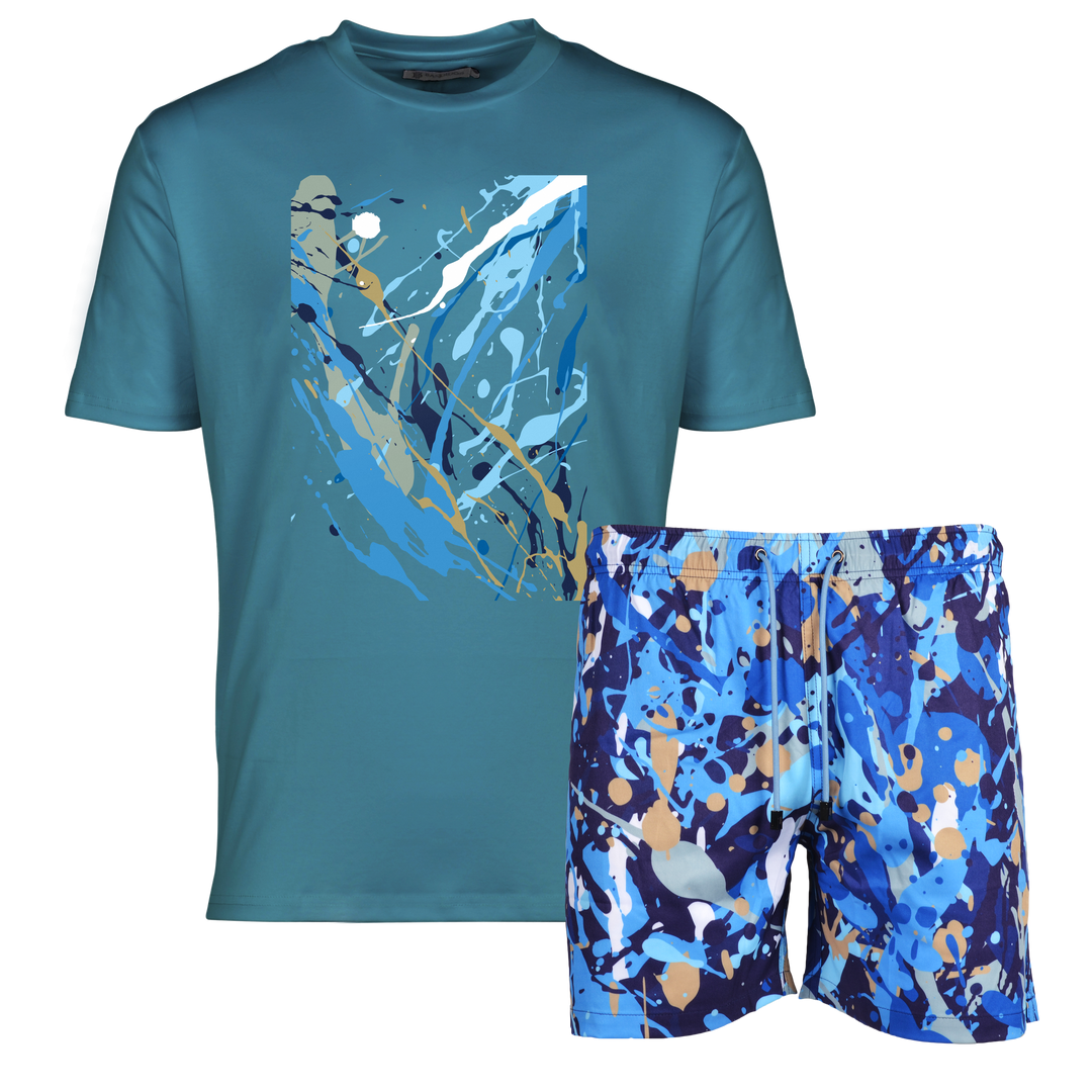 Splatter Blue - Men's T-shirt & Swim Short Set