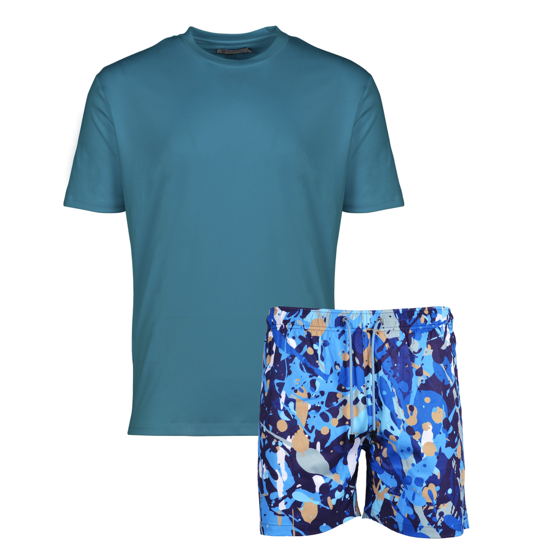 Splatter Blue - Men's T-shirt & Swim Short Set