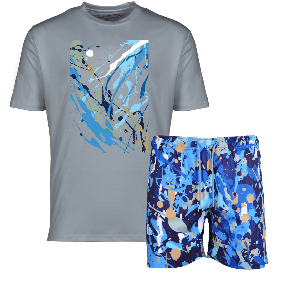 Splatter Blue - Men's T-shirt & Swim Short Set