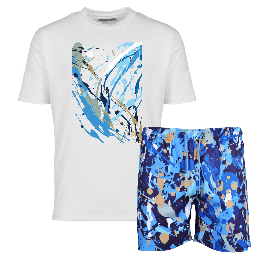 Splatter Blue - Men's T-shirt & Swim Short Set