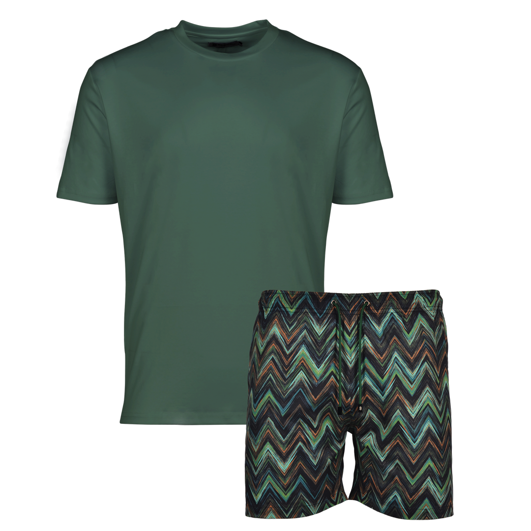 Space Zig Green - Men's T-shirt & Swim Short Set