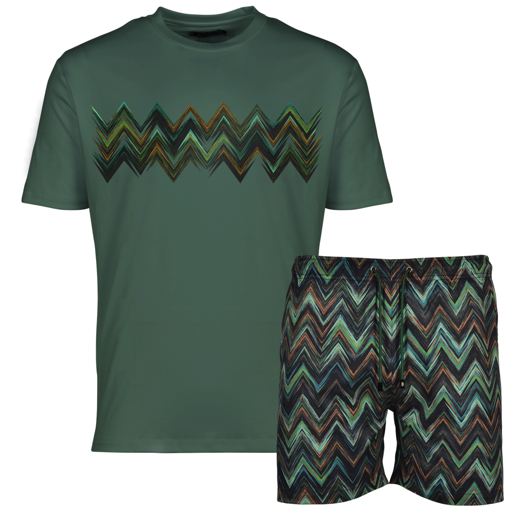 Space Zig Green - Men's T-shirt & Swim Short Set