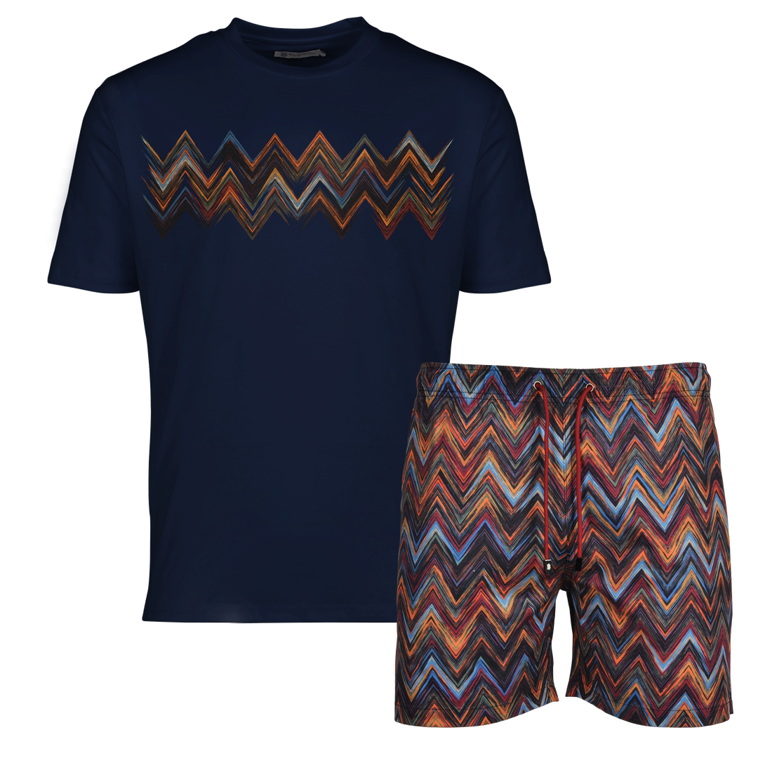 Space Zig Orange - Men's T-shirt & Swim Short Set