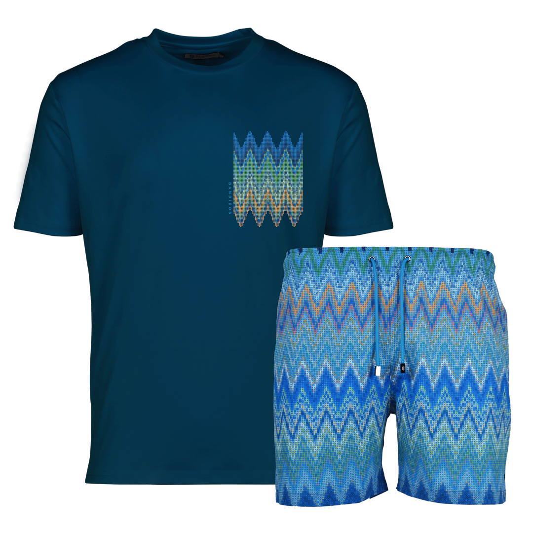 Sequin Zig Amalfi Chest - Men's T-Shirt & Swim Short Set