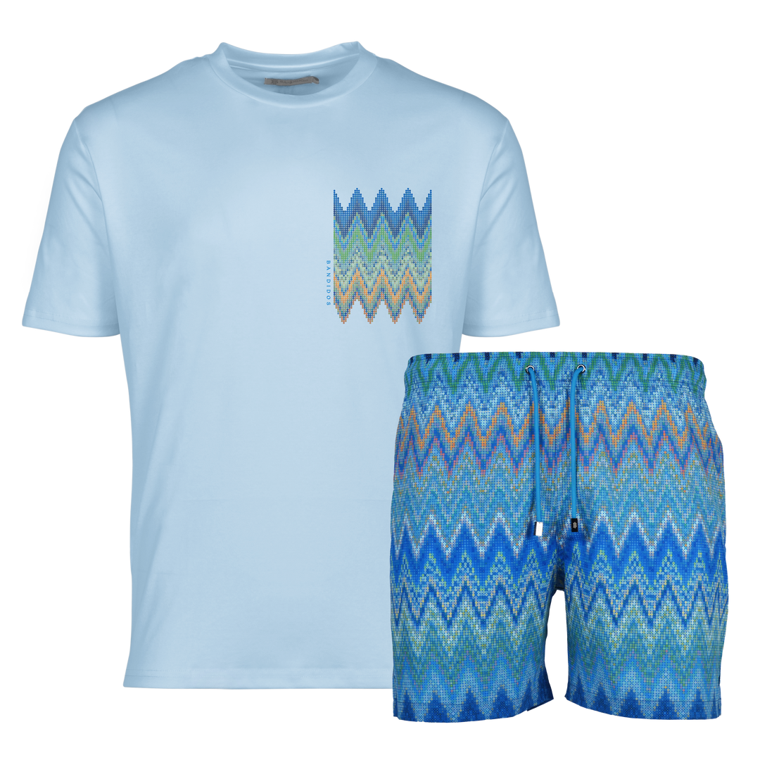 Sequin Zig Amalfi Chest - Men's T-Shirt & Swim Short Set